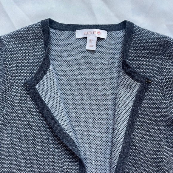 Ellen Tracy Gray Merino Wool Blend Knit Minimalist Luxury Cardigan Jacket - Picture 6 of 6